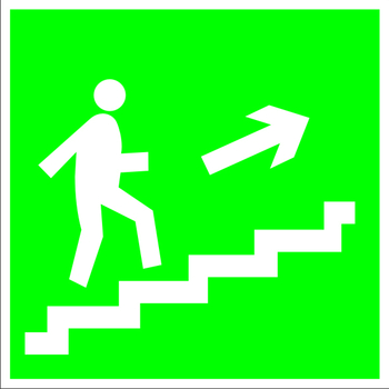 E15 направление к эвакуационному выходу по лестнице вверх (правосторонний) (пленка, 200х200 мм) - Знаки безопасности - Эвакуационные знаки - . Магазин Znakstend.ru